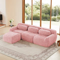 Plush modular sofa in pink with movable ottoman, no assembly needed. Features ergonomic design and anti-slip base for modern living rooms.