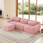 Plush modular sofa in pink with movable ottoman, no assembly needed. Features ergonomic design and anti-slip base for modern living rooms.
