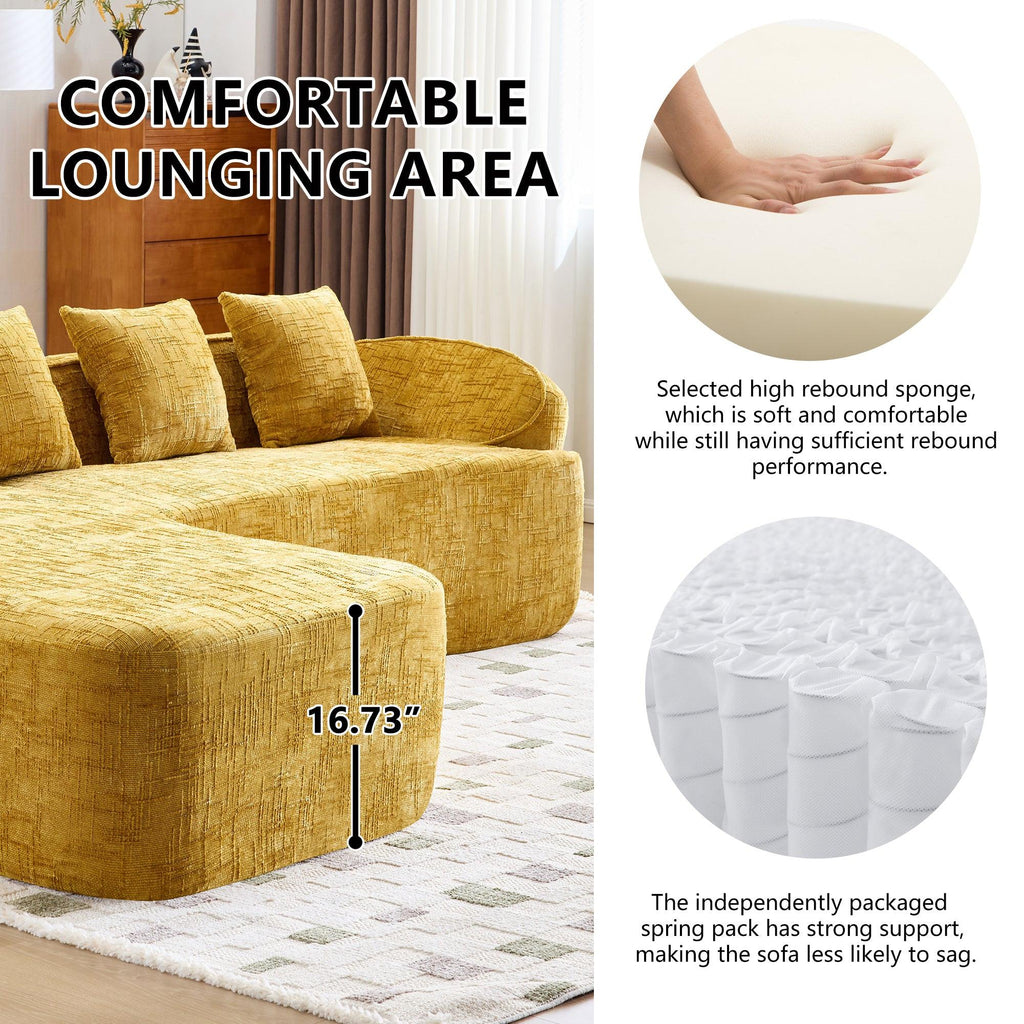 Yellow Chenille L-Shaped Sofa with Comfort and Style.