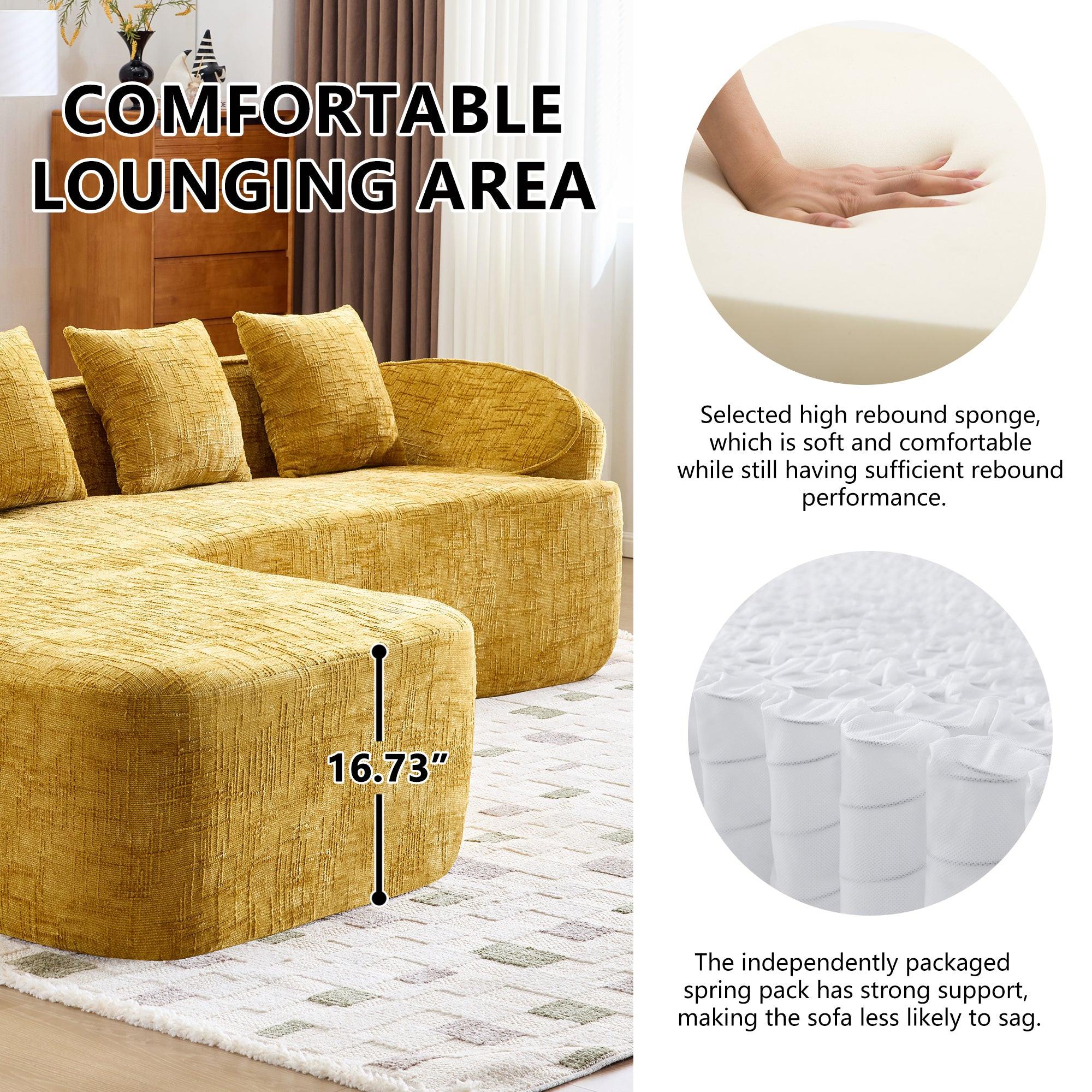 Yellow Chenille L-Shaped Sofa with Comfort and Style.