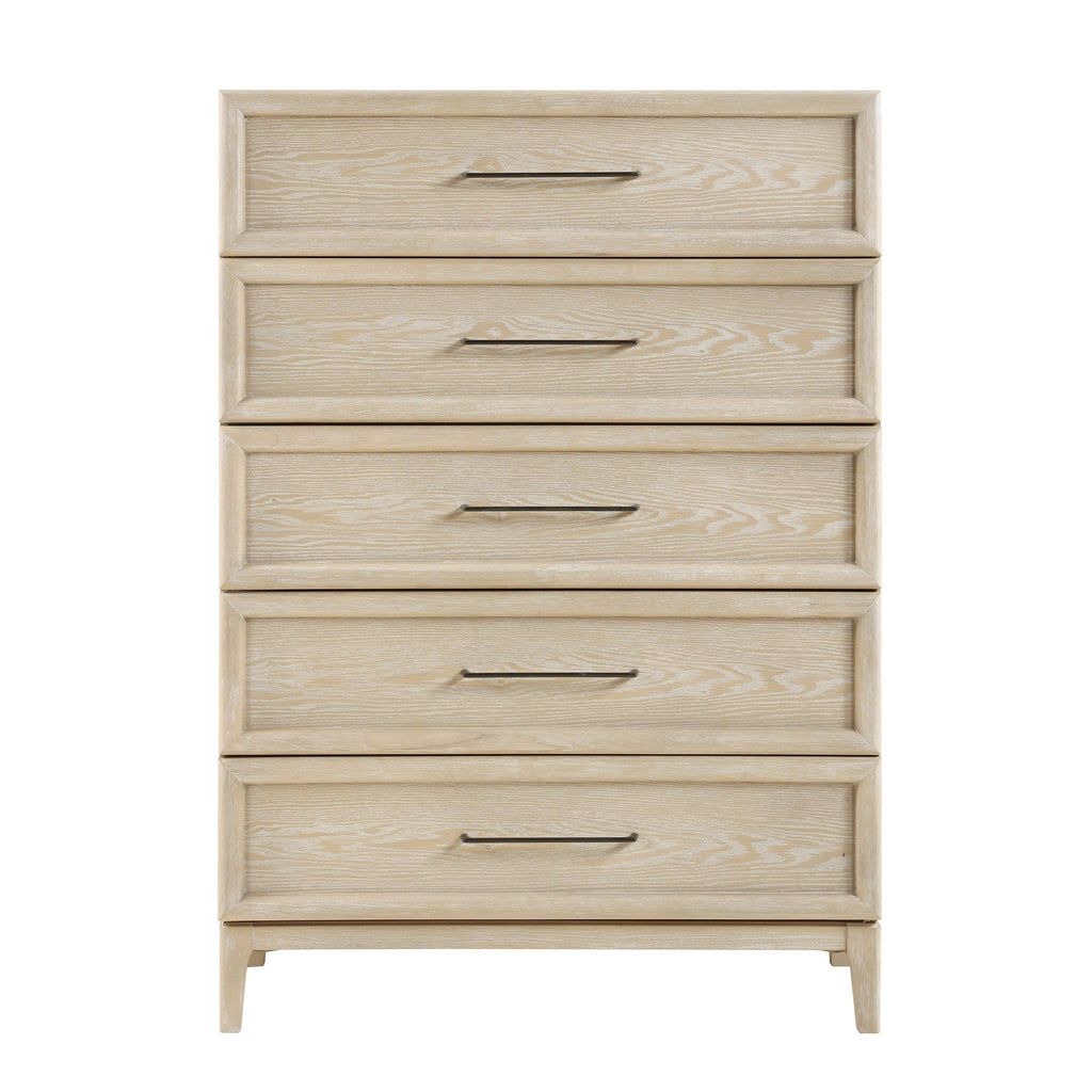 Wooden Storage Chest with 5 Drawers in Light Brown Finish.