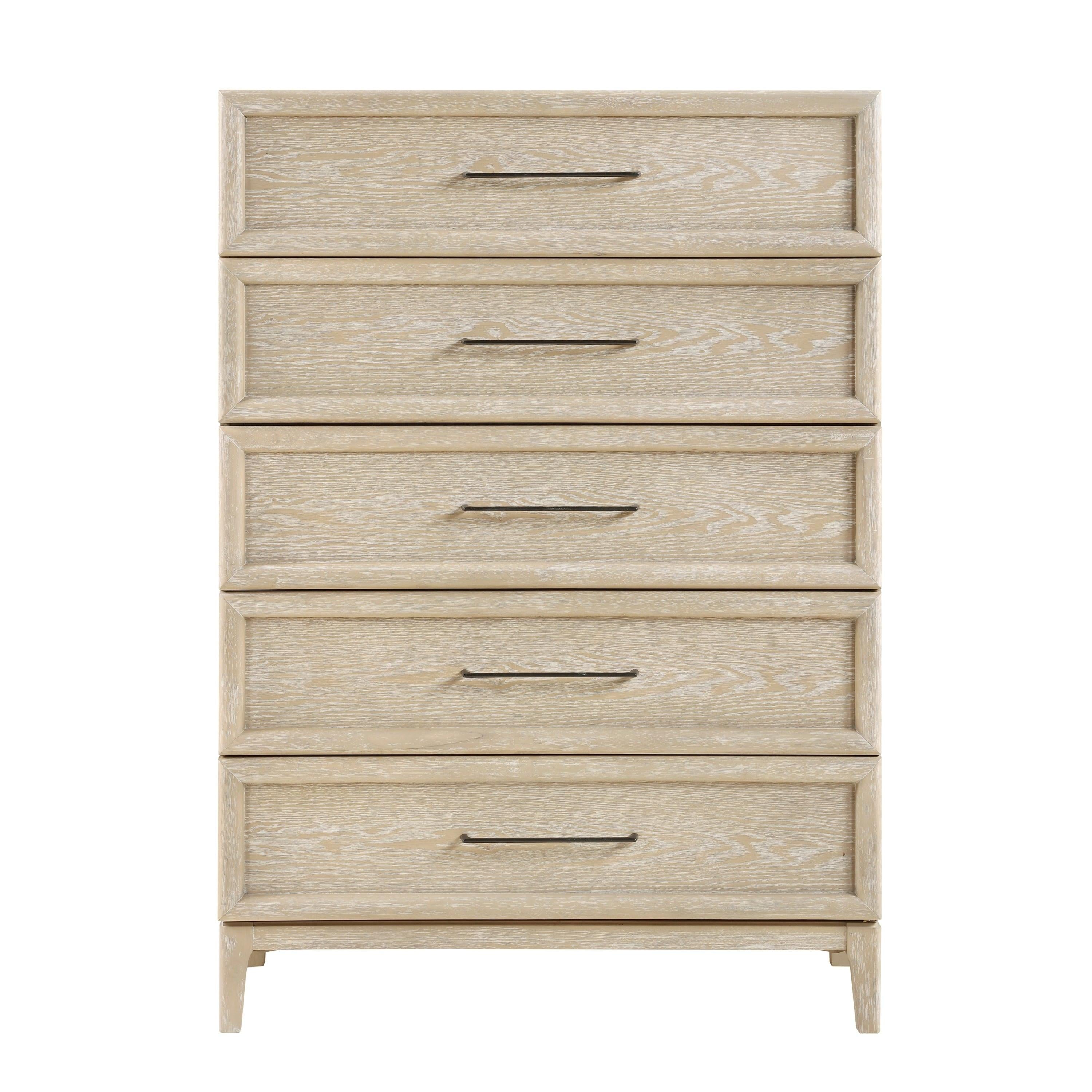 Wooden Storage Chest with 5 Drawers in Light Brown Finish.