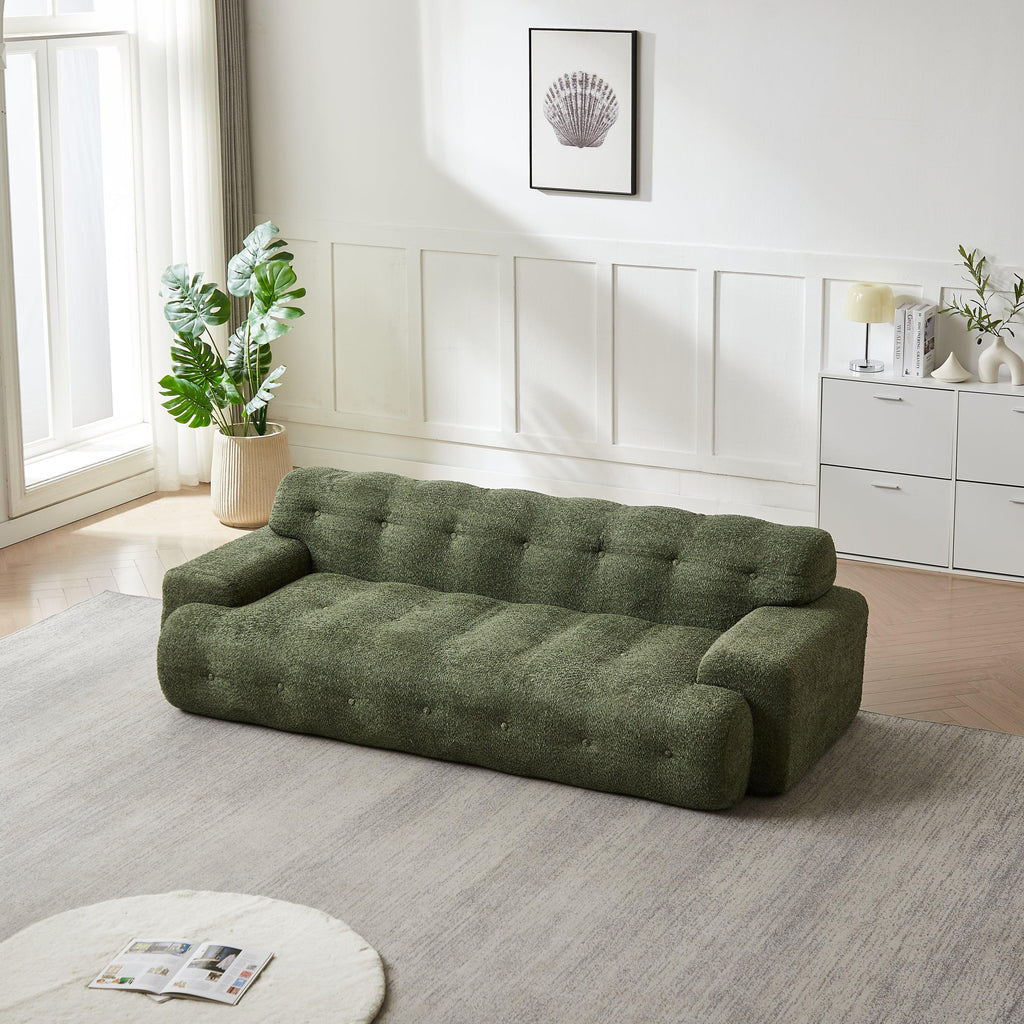 Chenille Button-Tufted Three-Seater Sofa for Comfort.