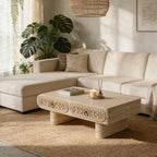 Rounded Edge Coffee Table with Drawer for Living Room.