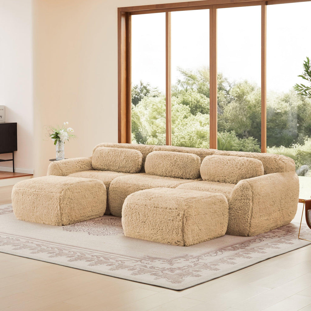 Versatile U-Shaped Sofa with Plush Fabric & Modular Design.