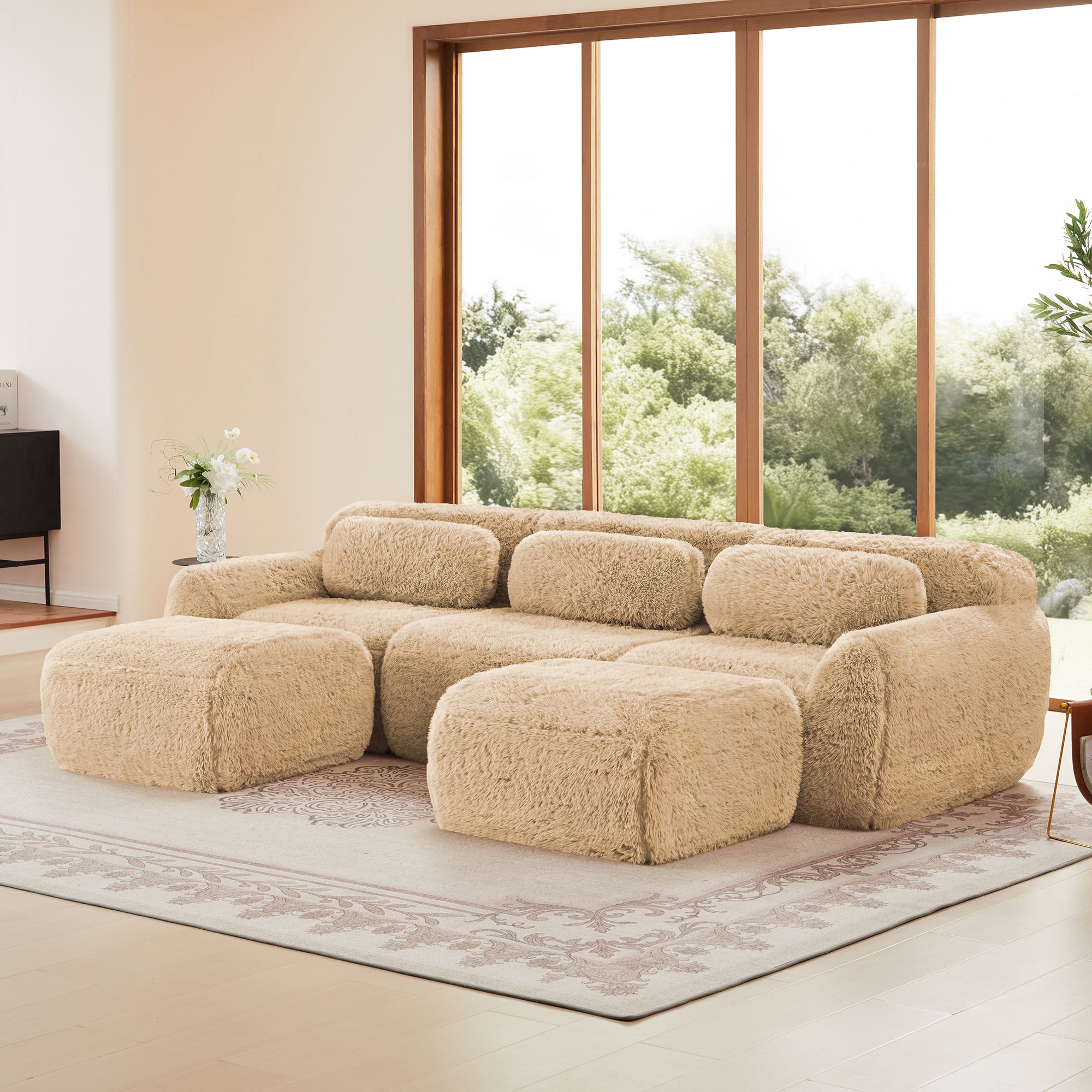 Angled view of Modular U-Shaped Sofa with plush upholstery and modular chaise, ideal for cozy and stylish living spaces.