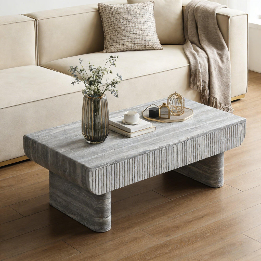 Mid Century Modern Coffee Table with Grey Wood Texture.