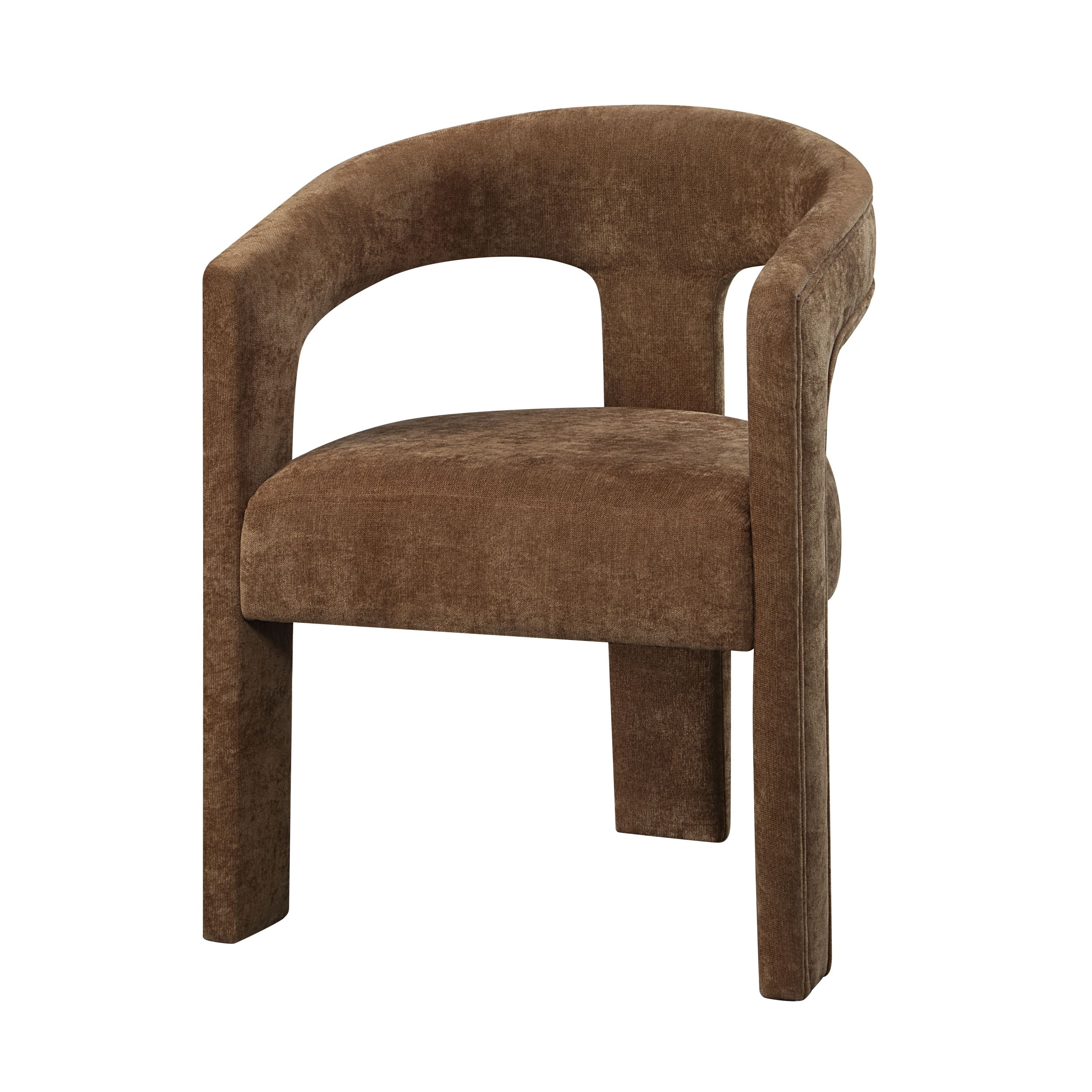 Brown linen armchair with curved backrest and padded seat, part of a durable and comfortable seating set for home or office use.
