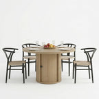 Black Woven Dining Chairs Set with Roman Column Table.