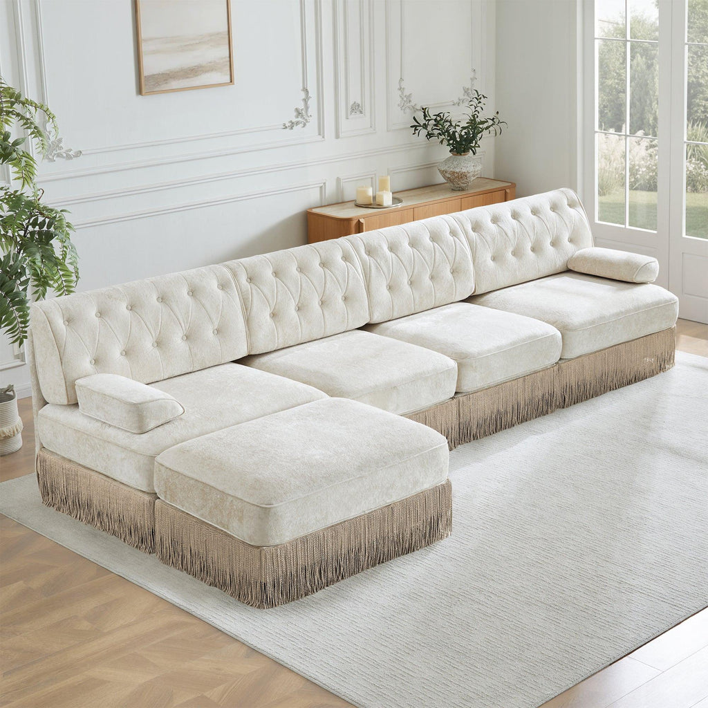 Beige Velvet Chesterfield Sofa for Living Rooms & Bedrooms.