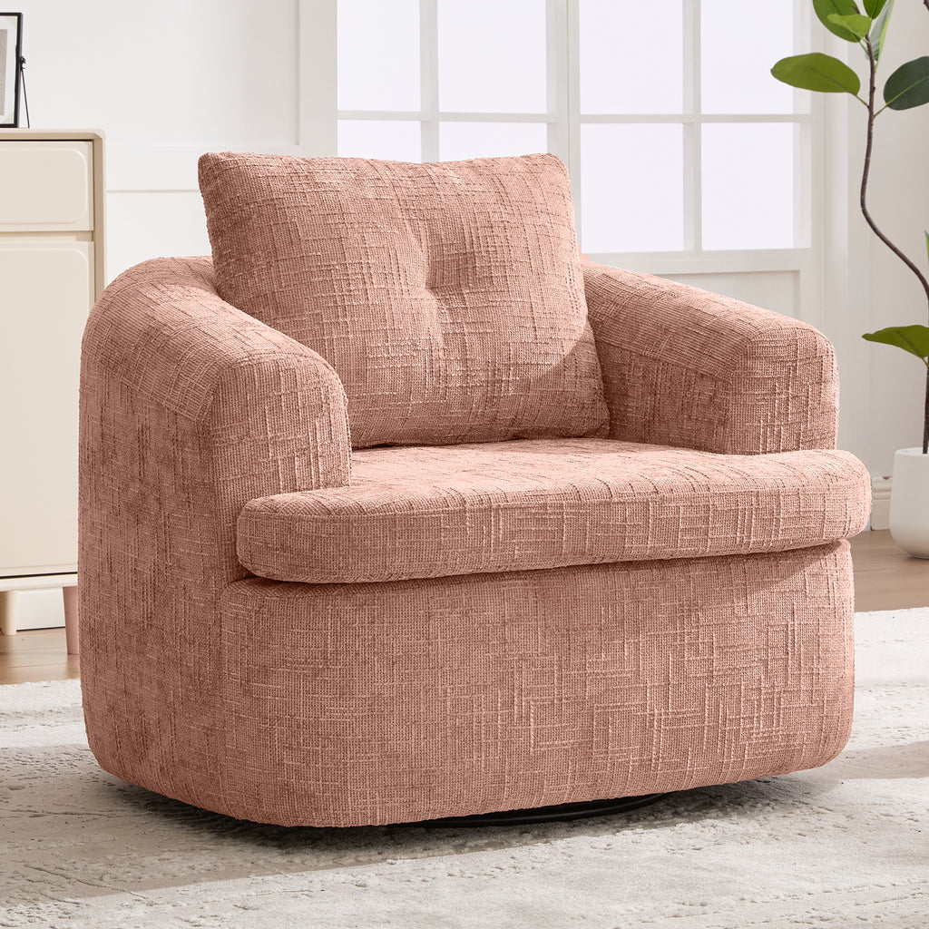 Modern Pink Swivel Barrel Chair with 360° Rotation and Dual-Layer Cushion for Living Room, Bedroom, Office, 36.6' Round Accent Chair in Chenille