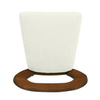 Underside view of beige cushioned seat on Walnut+Beige Counter Stool with wooden frame. Durable and supportive construction.