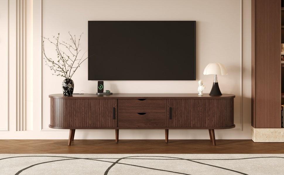 Mid Century Modern TV Stand for 70-Inch TVs with Power Outlet.