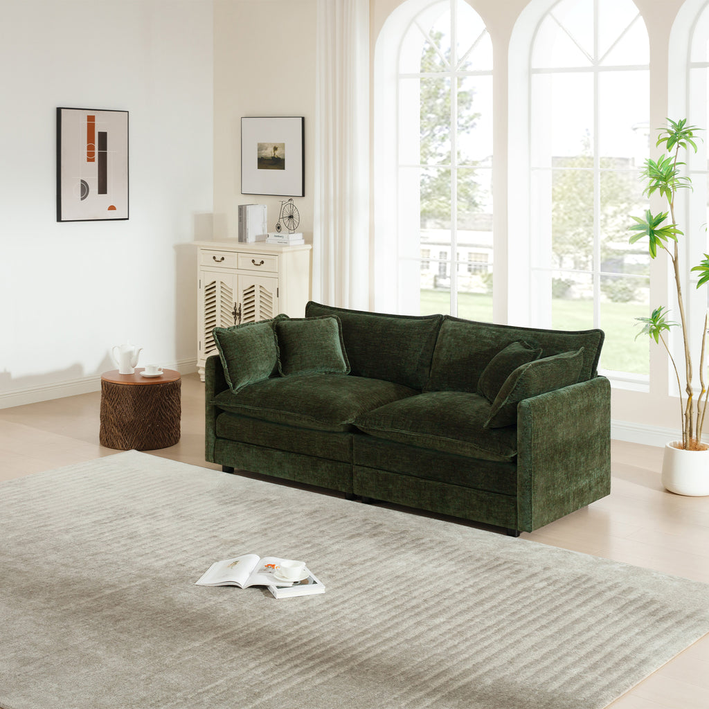 Green Chenille 2-Seater Loveseat Sofa with Deep Cushioned Seating
