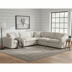 Cassandra Modular 5-Piece Sectional in Beige with Polyester Upholstery and Solid Wood Legs.