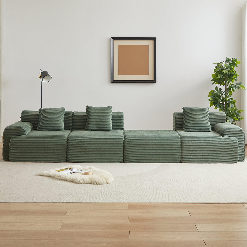 114-Inch Modular Corduroy Sofa with Adjustable Configuration.