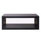 Front view of Black Beaded Coffee Table with Storage Shelf showcasing its solid black finish and beaded edge detailing.