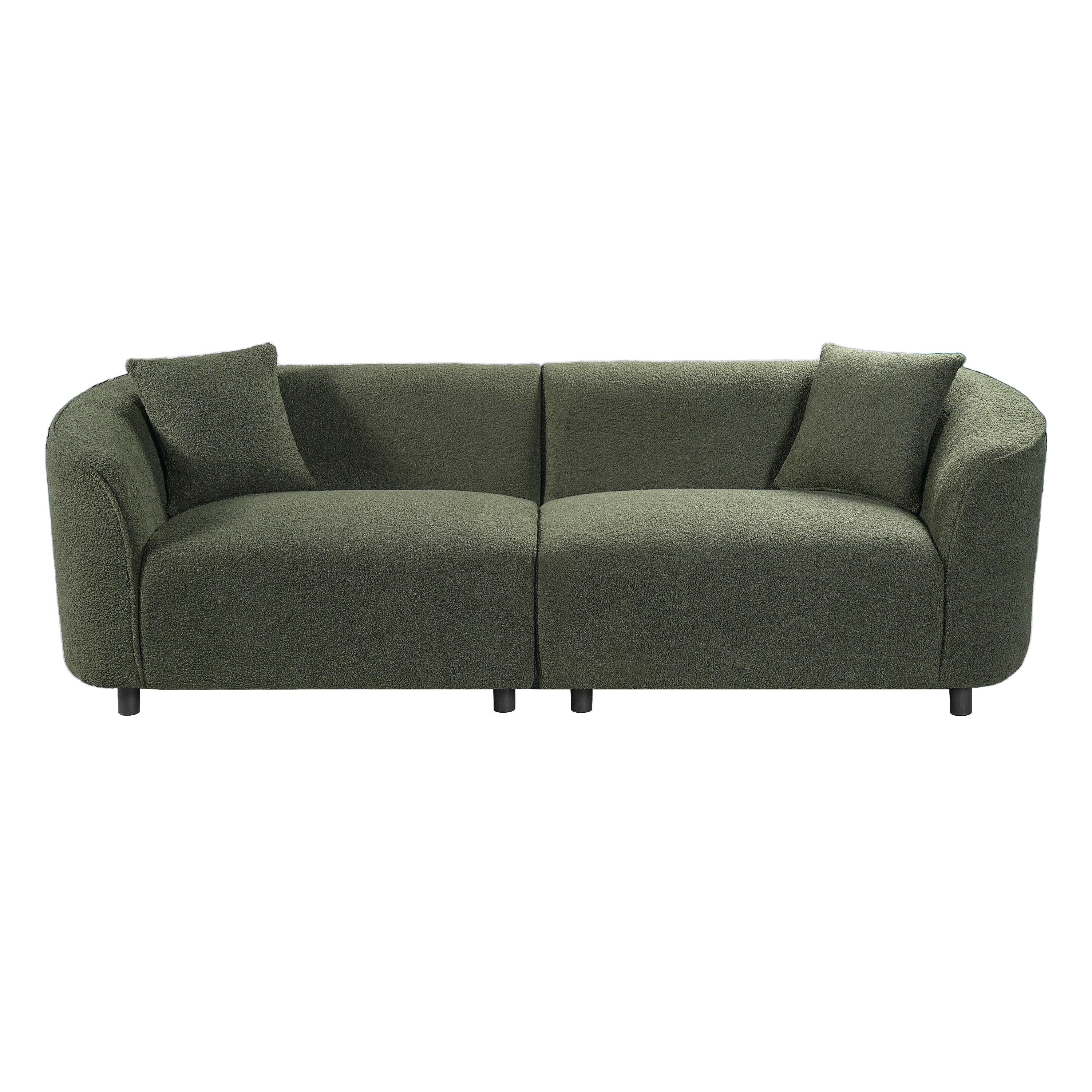 87' Curved Contemporary Sofa Green for Stylish Living Spaces.
