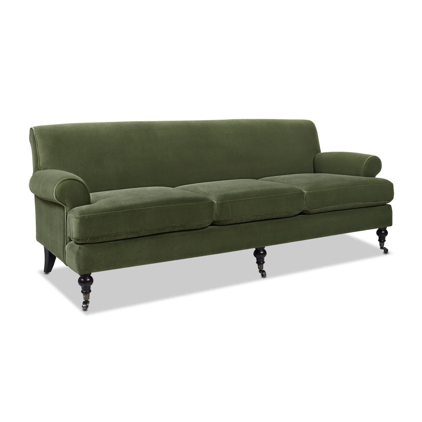 Alana Lawson Olive Green Velvet Sofa for Living Room.