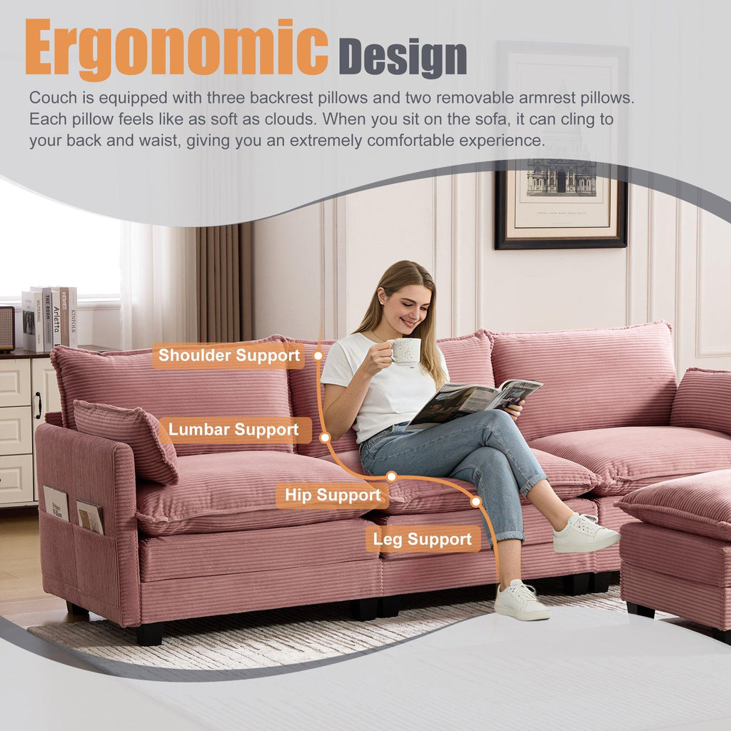 Oversized Modular Sectional Sofa with Movable Ottoman.