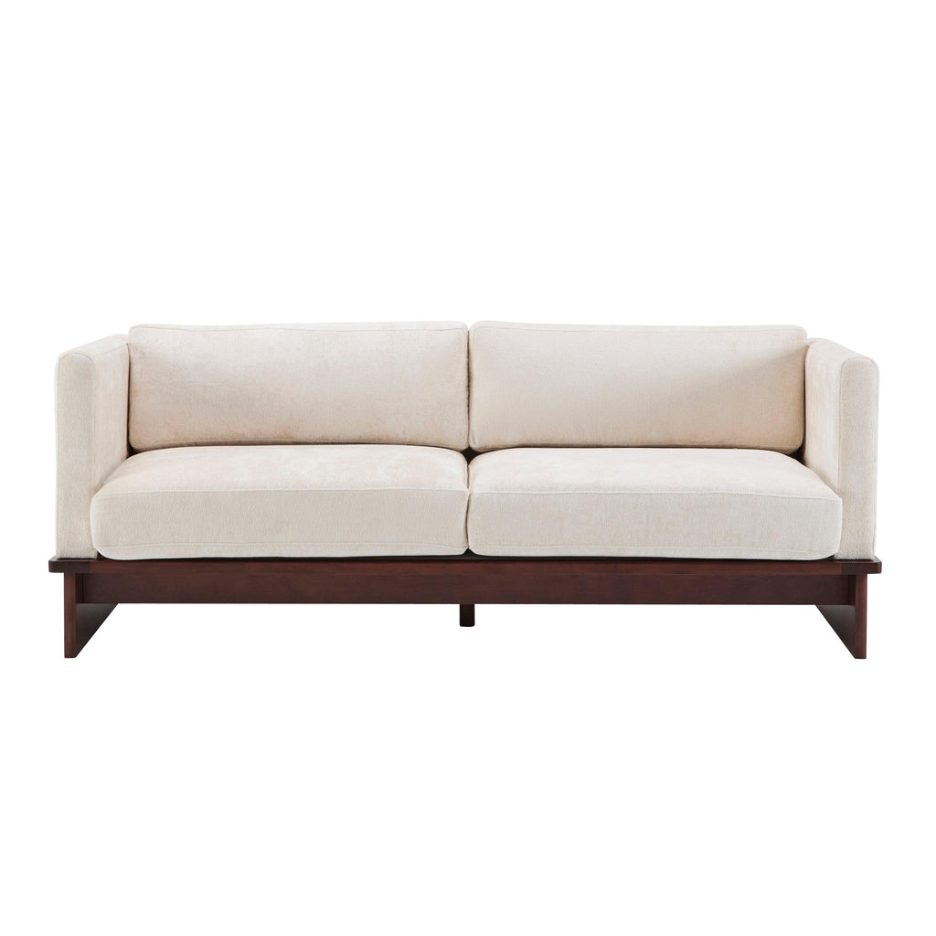 Modern Three-Seater Boucle Sofa - Beige Upholstered Couch.