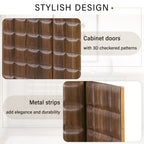 Close-up of 3D checkered cabinet doors and metal strips, highlighting the stylish design and durable construction.