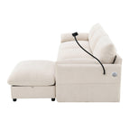 Side view of L-shaped sectional sofa with built-in USB port, phone holder, and hidden storage ottoman, ideal for tech-savvy living rooms.