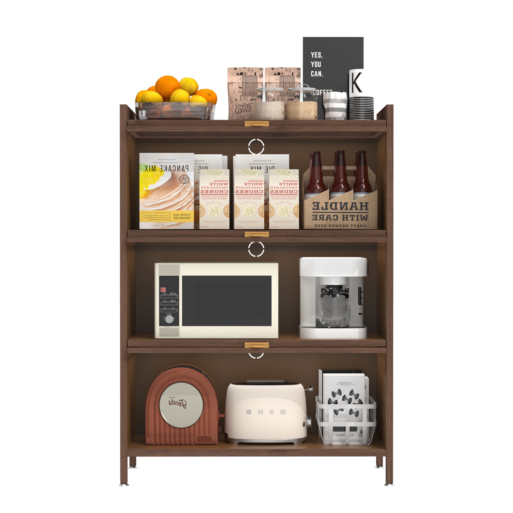 44'' Tall Metal 3 Flip Doors Cabinet, with Ample Storage Space for Bedroom, Office, Living Room, Hallway, Entryway (Walnut) Storage Cabinet