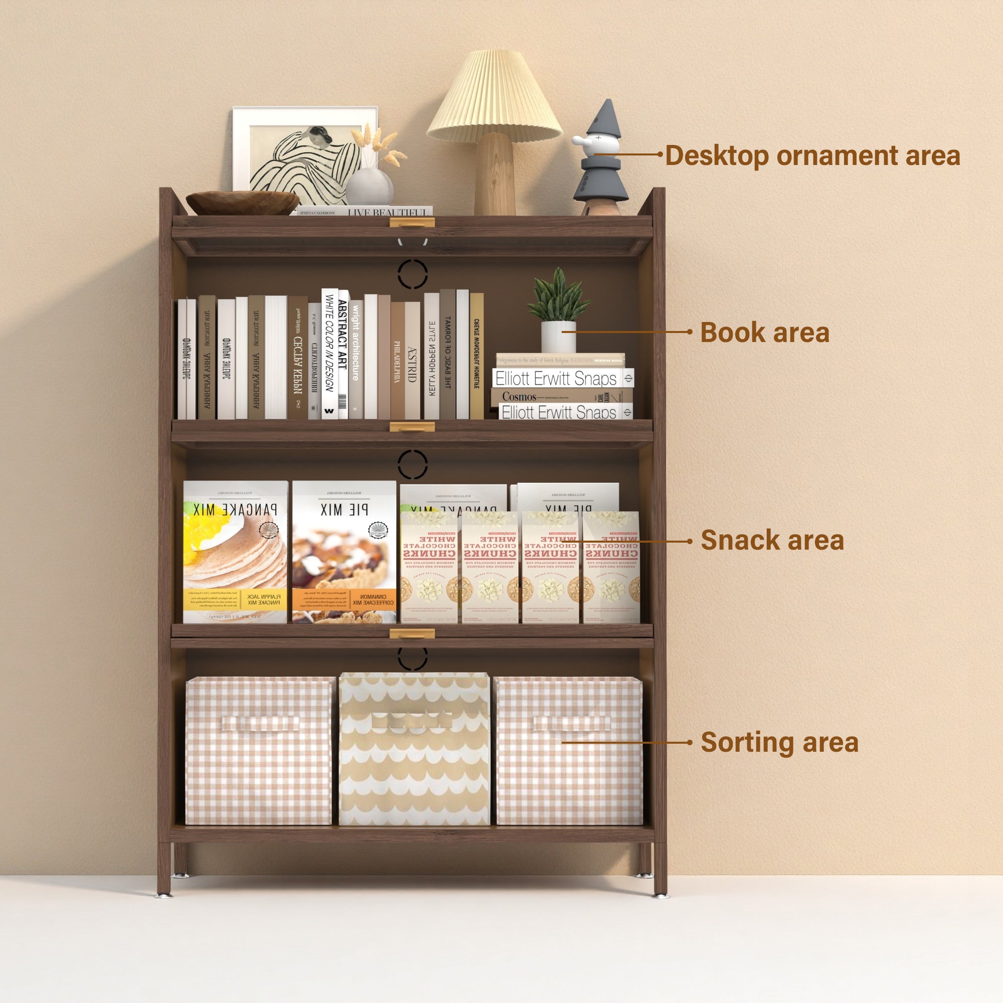 44'' Tall Metal 3 Flip Doors Cabinet, with Ample Storage Space for Bedroom, Office, Living Room, Hallway, Entryway (Walnut) Storage Cabinet