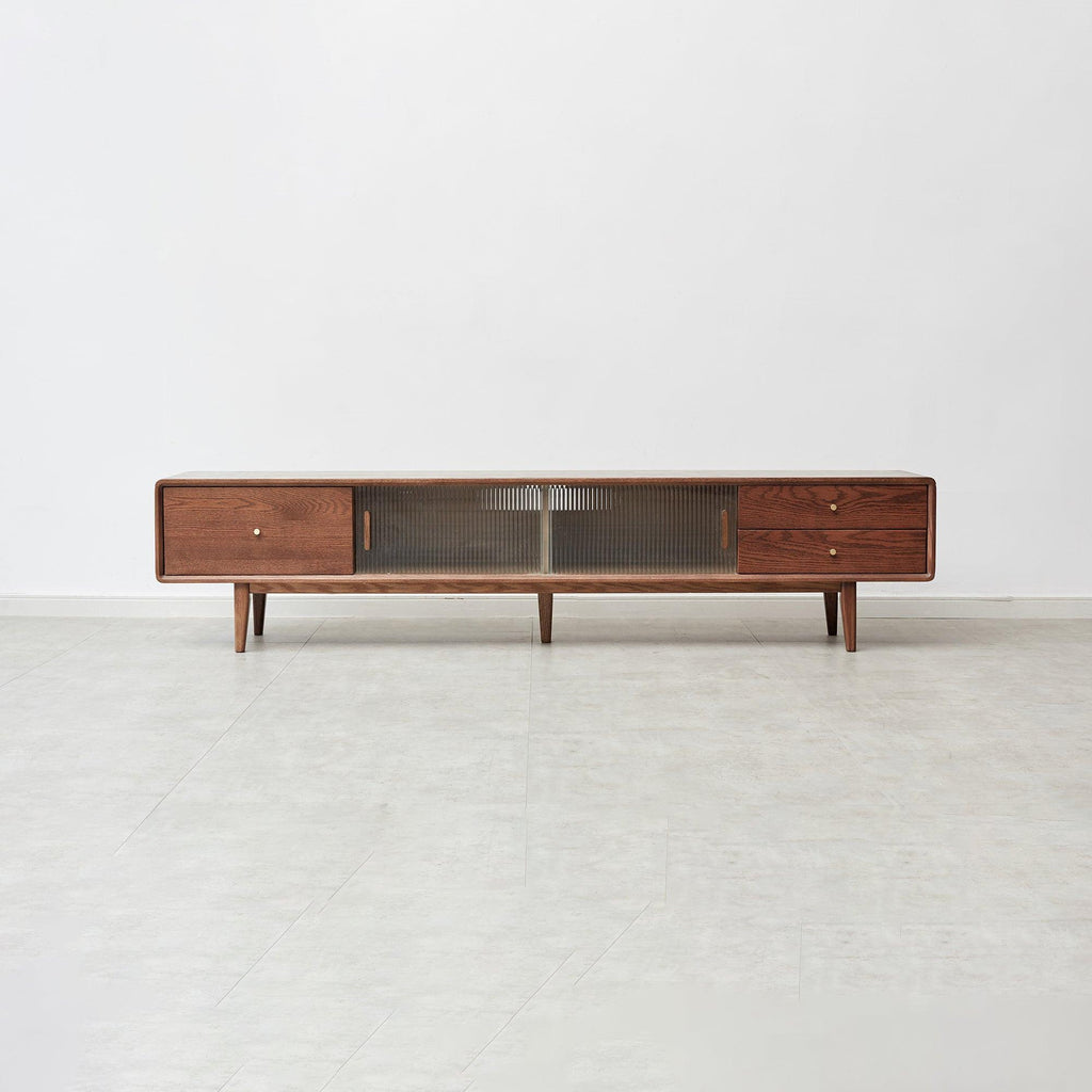 Solid Red Oak TV Cabinet with Glass Doors and Storage.
