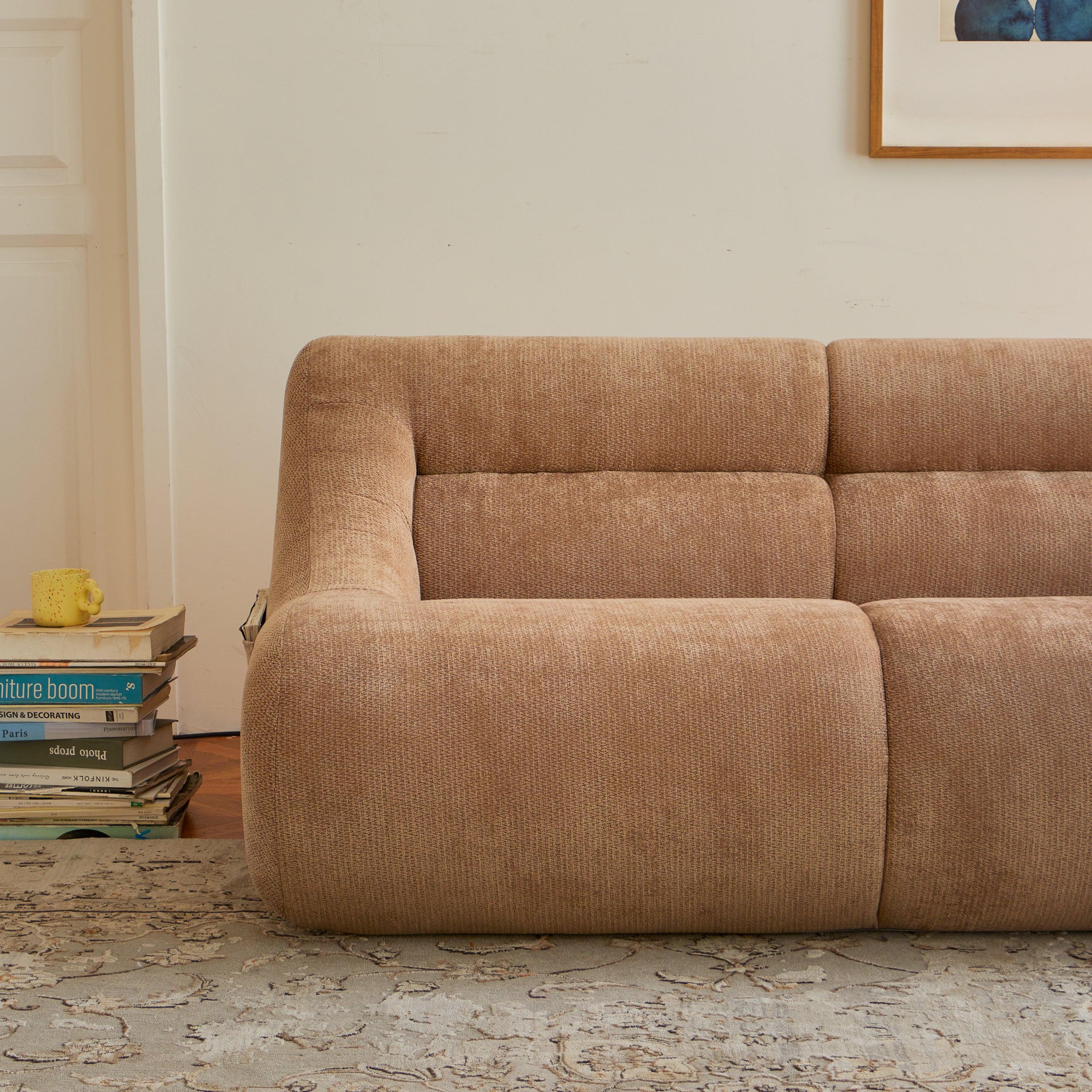 Chenille Fabric 2-Seater Sofa, Easy-Transport, Brown.