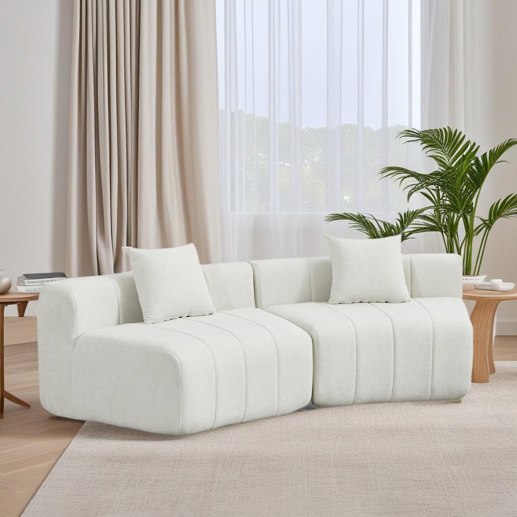 Chenille Curved Sectional Sofa with 2 Pillows.
