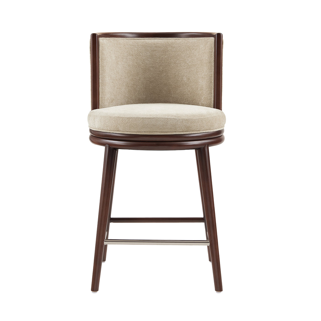 Evalyn Natural Textured Chenille Counter Stool  with Beech Wood Legs