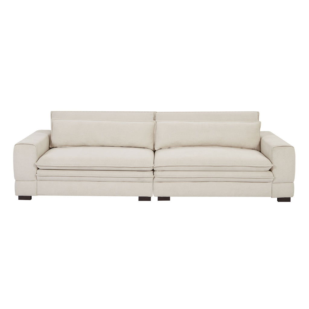 Beige Mid-Century Modern 4-Seater Upholstered Sofa for Living Room