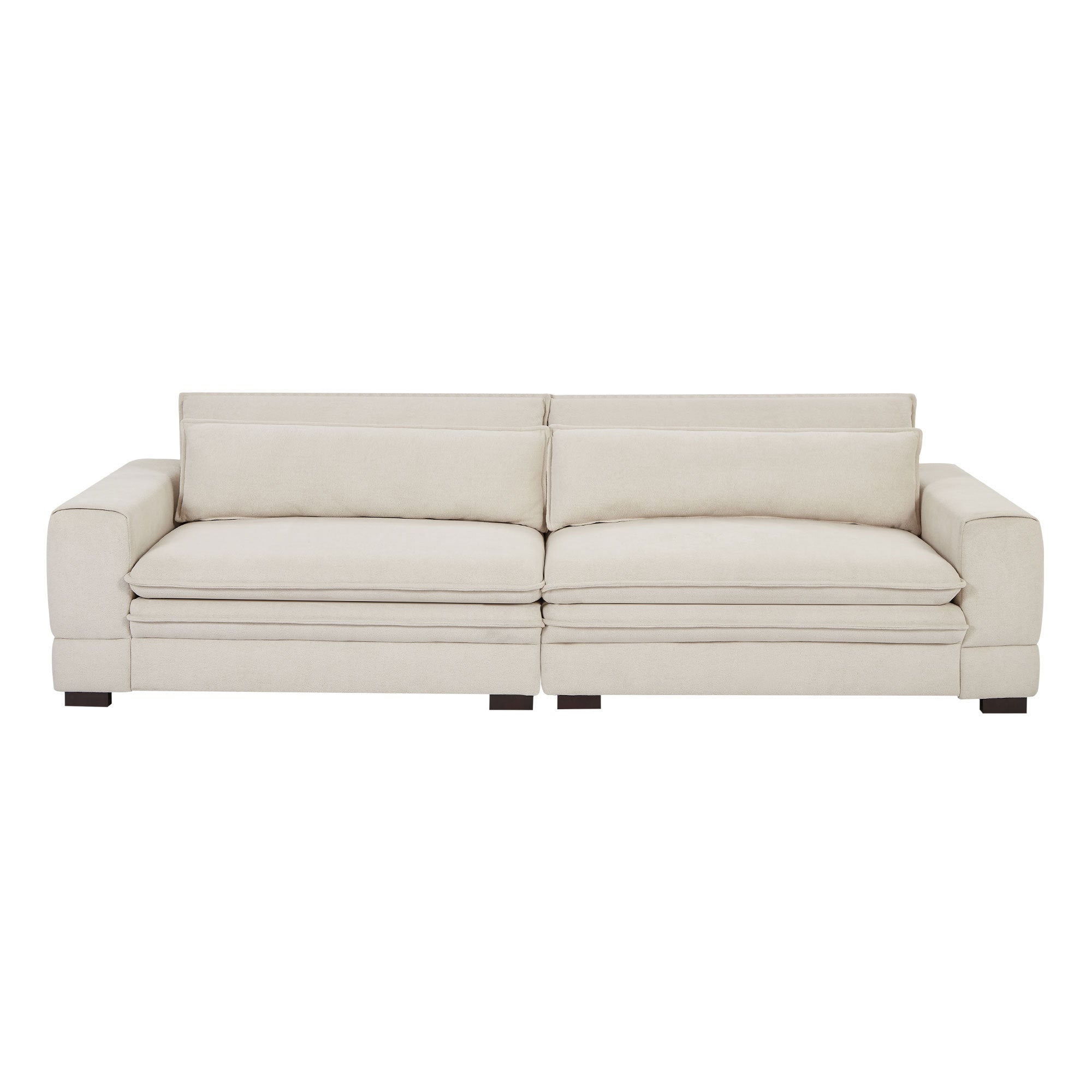 Beige Mid-Century Modern 4-Seater Upholstered Sofa for Living Room