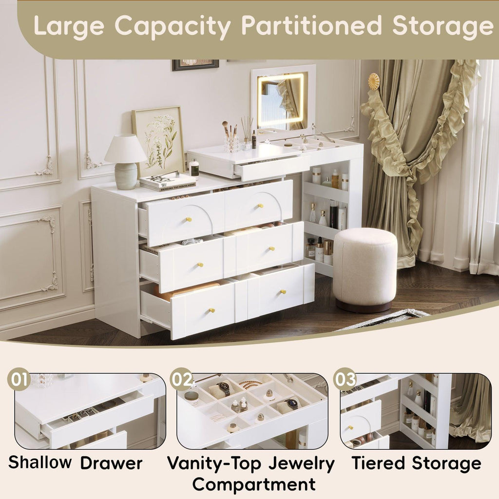 Vanity Desk with Mirror and Lights - Flip-Top Makeup Table.