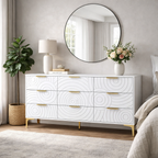 Modern 9-Drawer White Wooden Dresser with Metal Handles