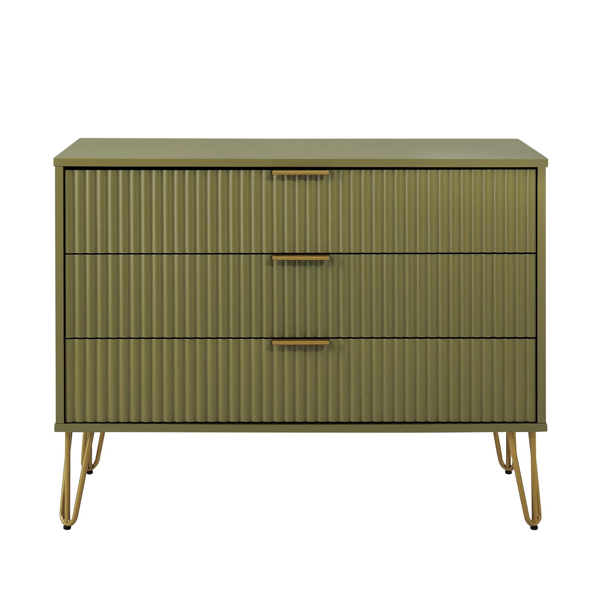 Dumbo 35' Fluted Dresser in Olive Green (3-Drawer)