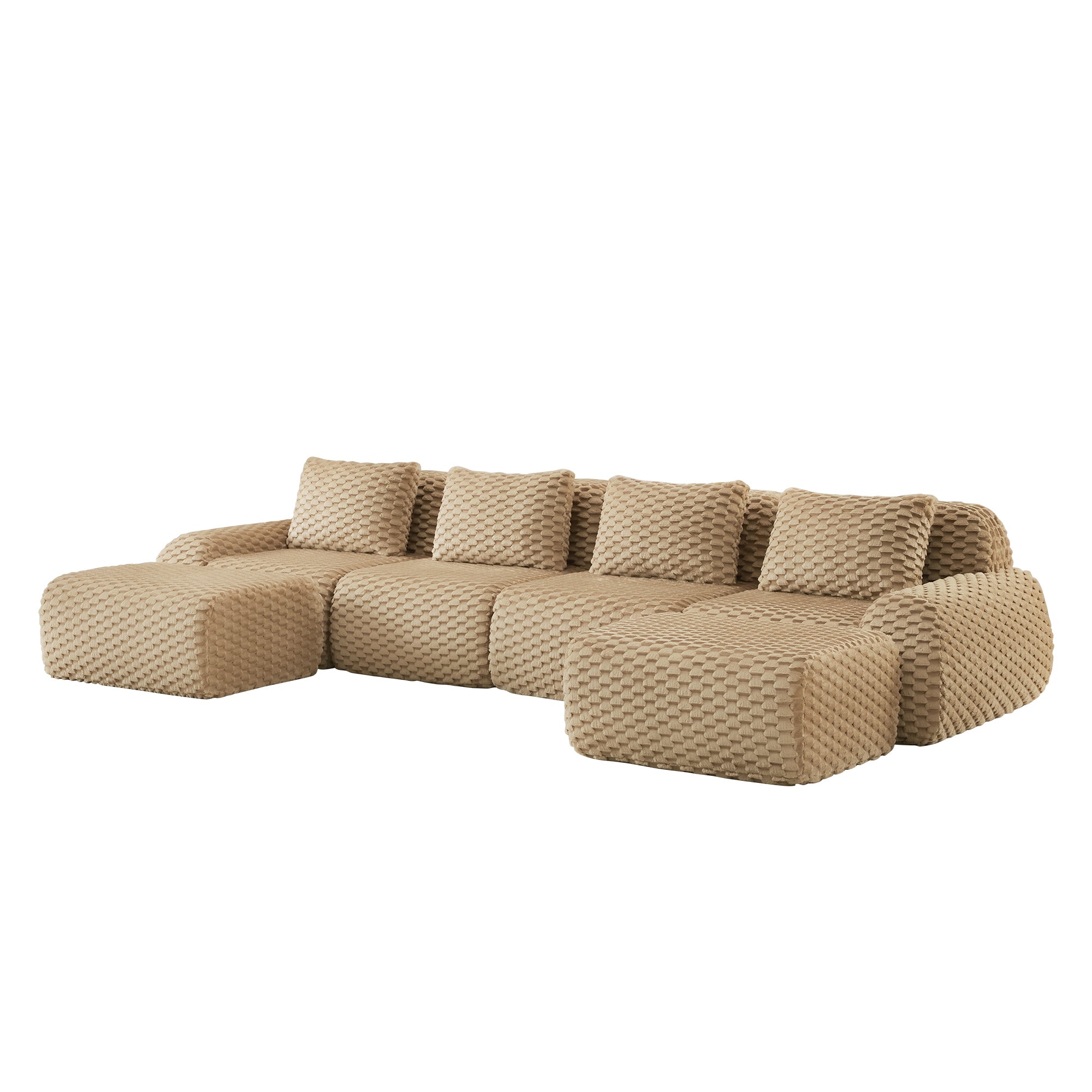 Angled view of Modern U-Shaped Modular Sofa showing its spacious 4-seater layout and soft, textured flannelette fabric.