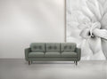 Radwan 83-Inch Pesto Green Leather Sofa with Tapered Walnut Legs