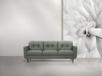 Radwan 83-Inch Pesto Green Leather Sofa with Tapered Walnut Legs