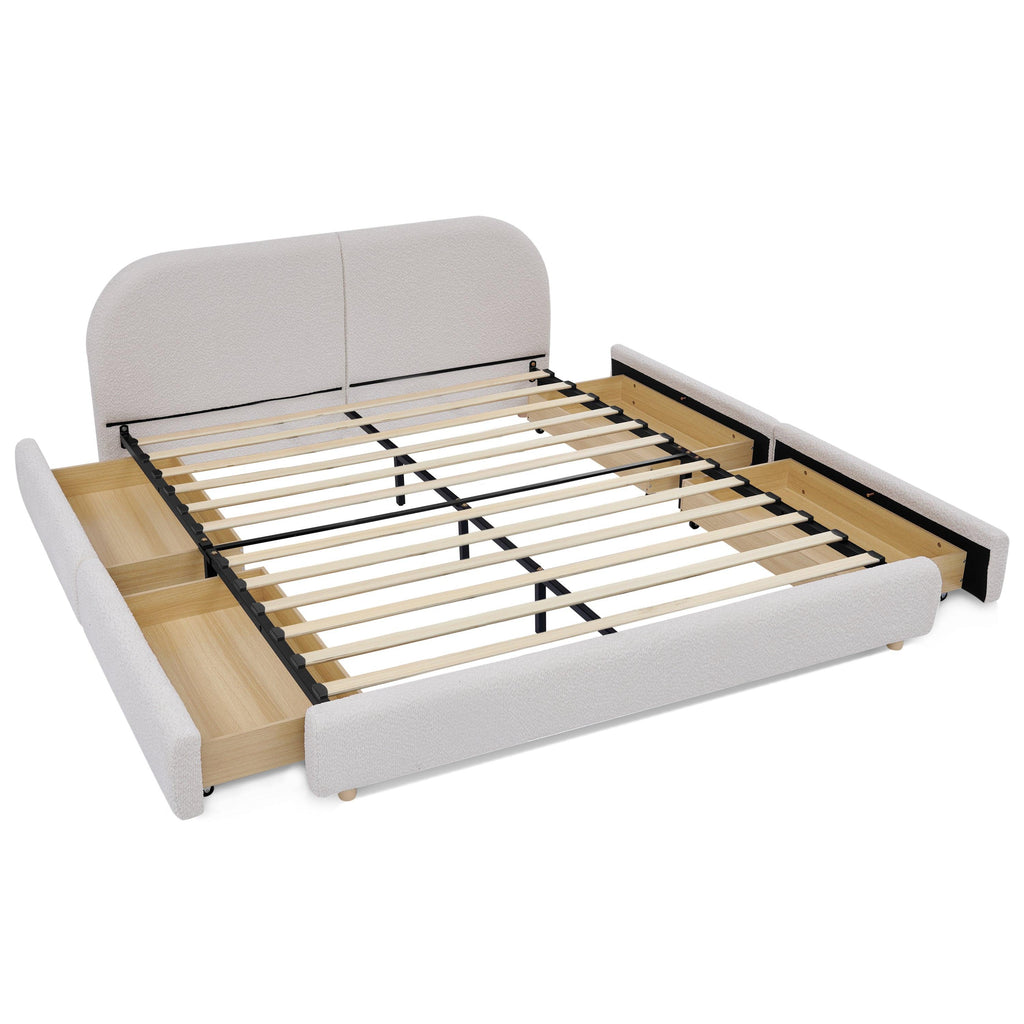 Queen Size Upholstered Bed Frame - Circle Yarn Fabric.