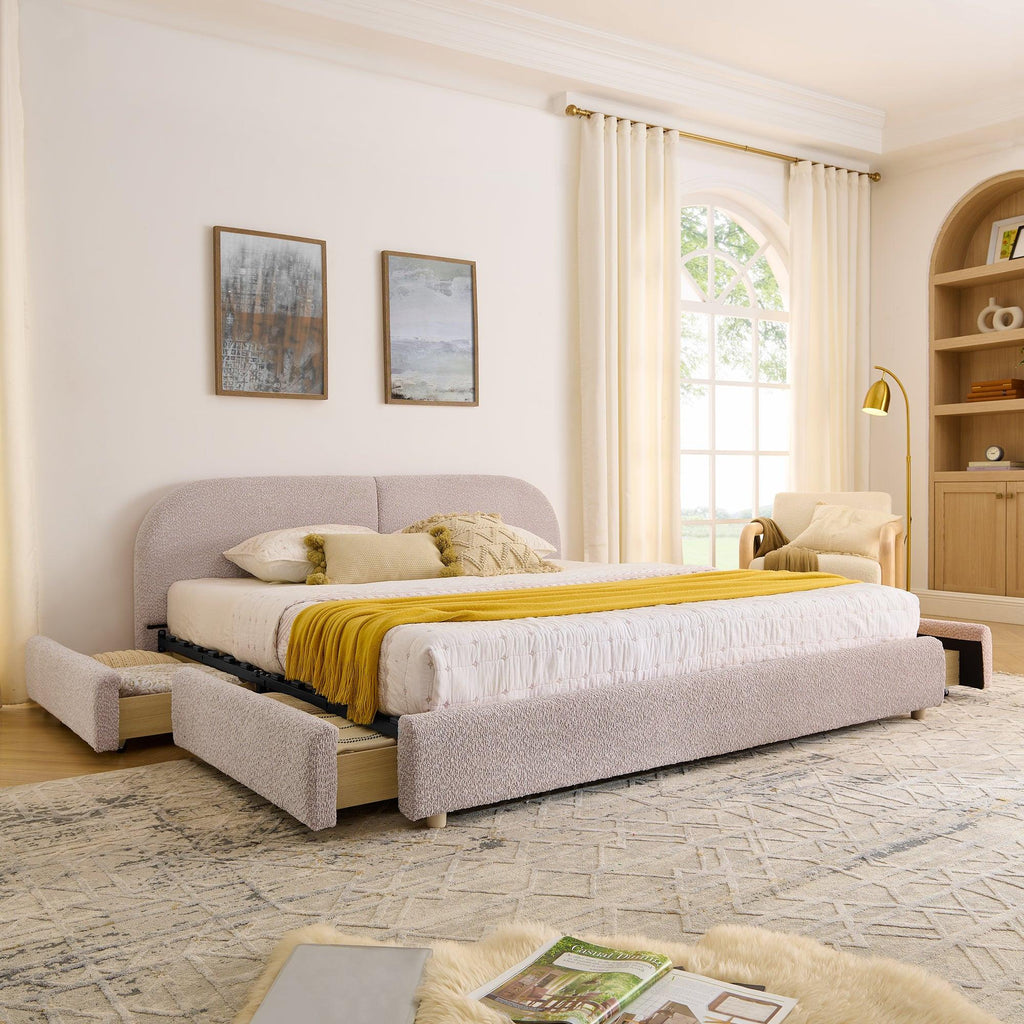 King Size Upholstered Bed Frame with Curved Headboard.