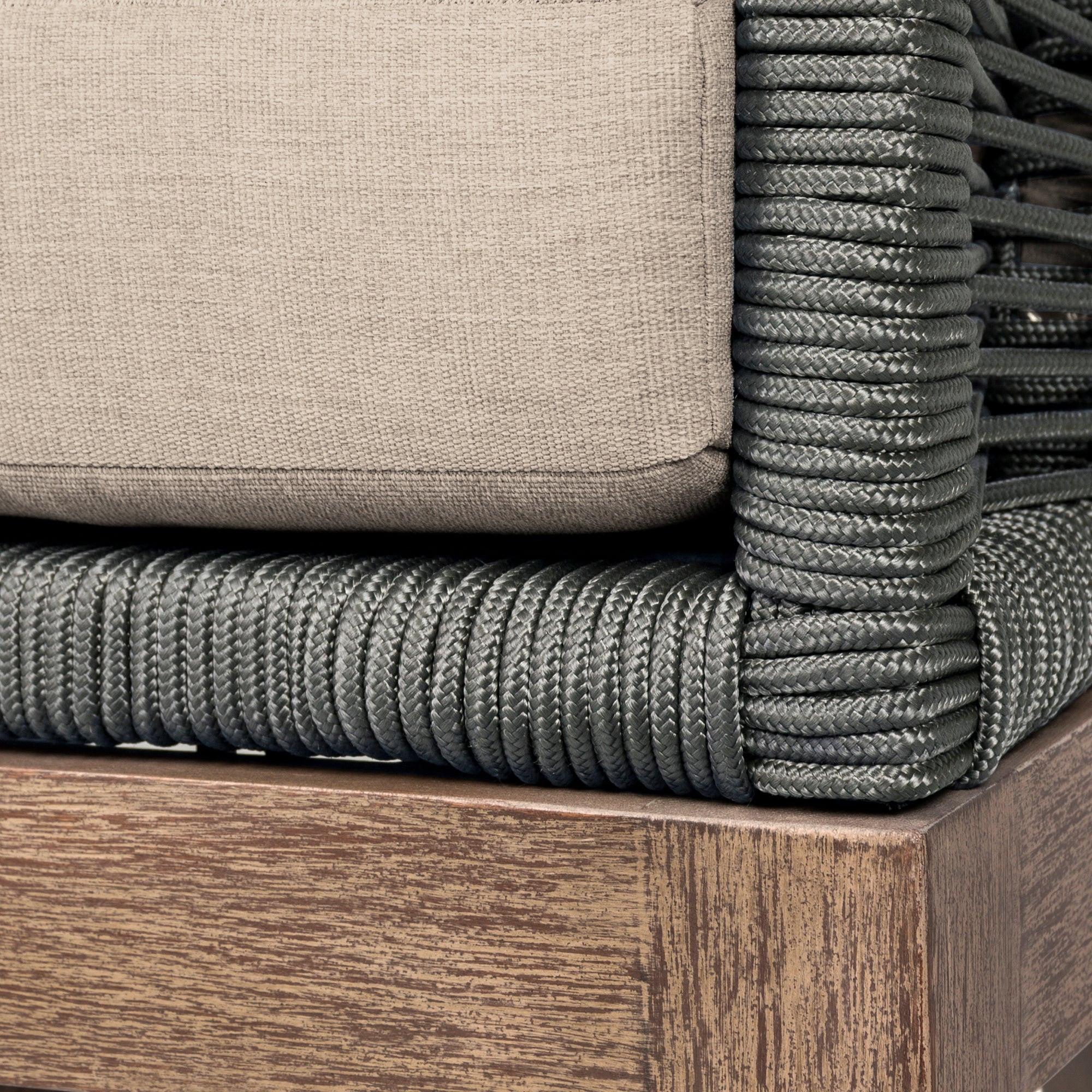 Outdoor Patio Sofa in Weathered Eucalyptus Wood.