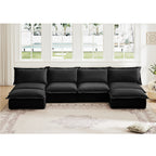 4-Seater Chenille U-Shape Sectional Cloud Couch with Reversible Ottoman