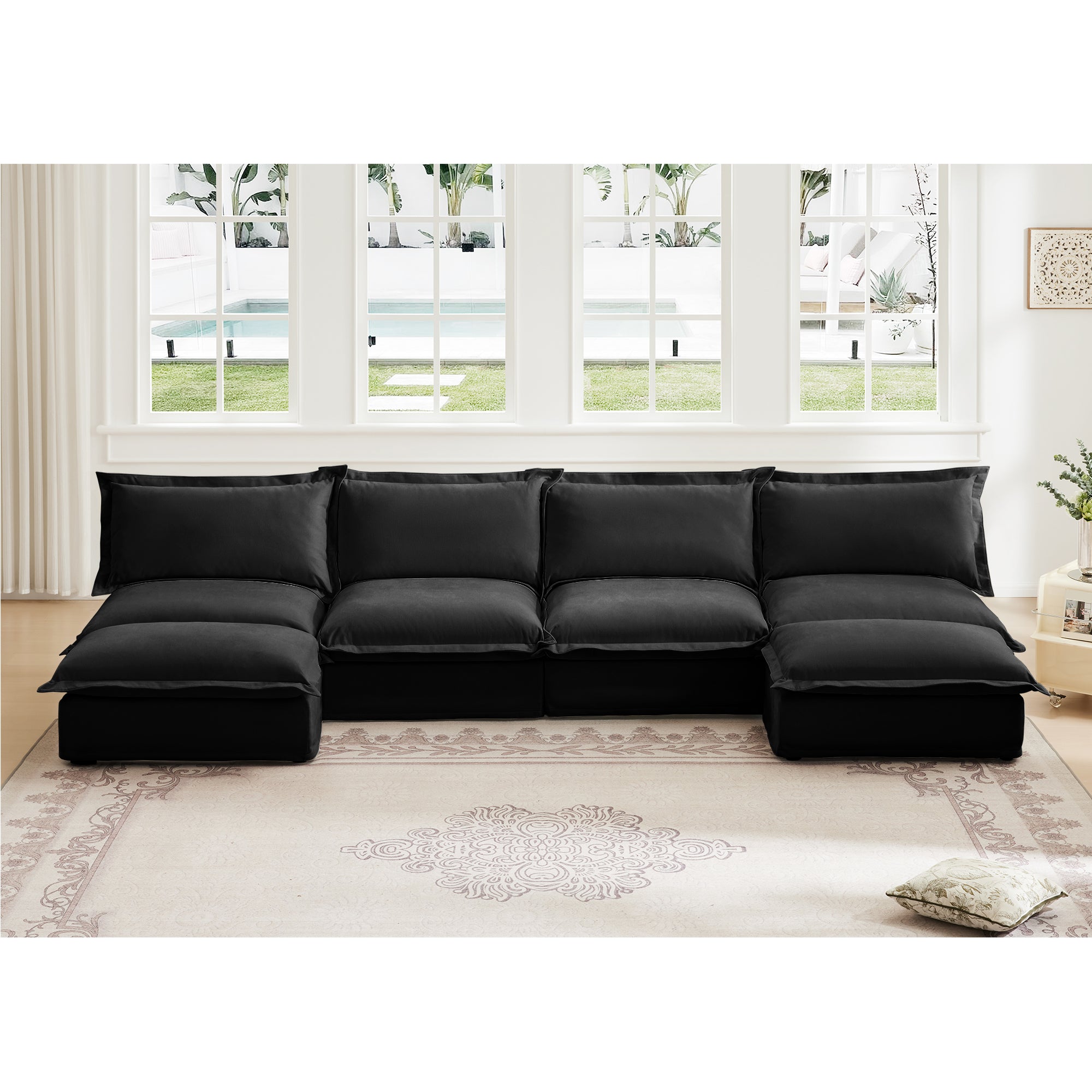 4-Seater Chenille U-Shape Sectional Cloud Couch with Reversible Ottoman