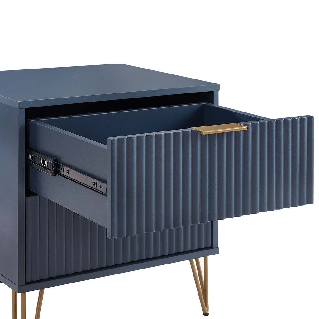 Dumbo 20' Fluted Nightstand in Midnight Blue (2-Drawer)