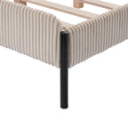Cream Corduroy Queen Upholstered Bed With Metal Leg