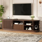 67-Inch Walnut Wood Media Console with Sliding Slatted Doors