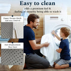 Father and son doing laundry with King Green Tea Memory Foam Mattress cover. Easy-to-clean design with zipper and anti-displacement base layer.